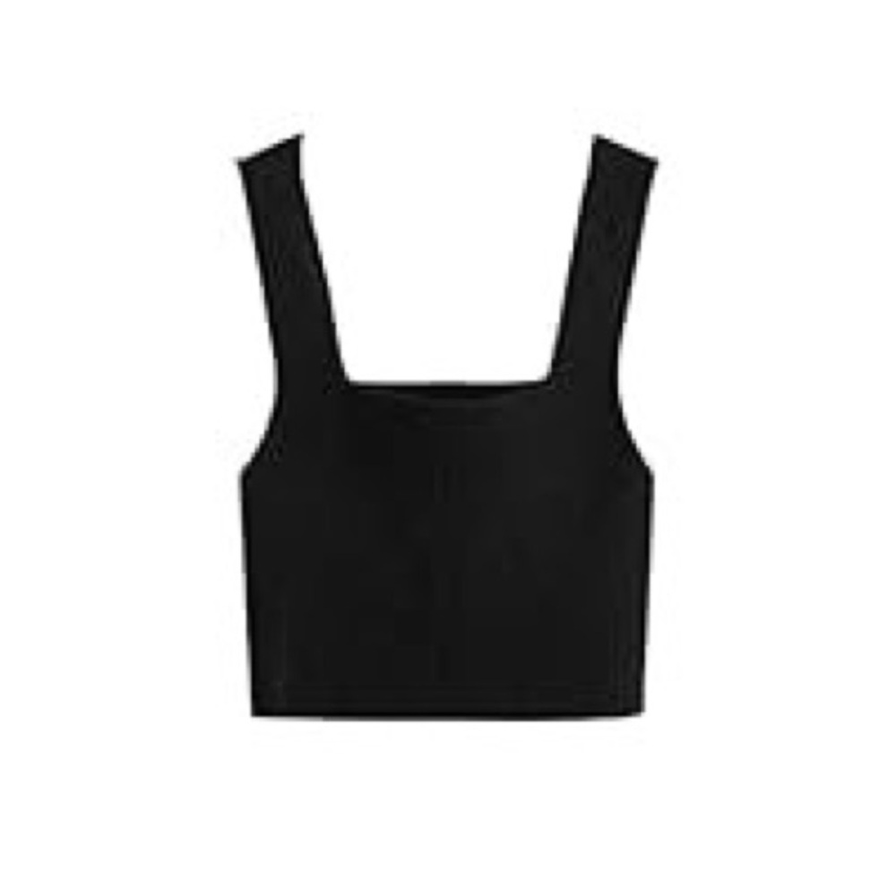 Women’s Black Square-neck Ribbed Knit Crop Top